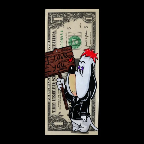 LOVE DOLLAR — œuvre peinte sur billets par TOONS RENAISSANCE