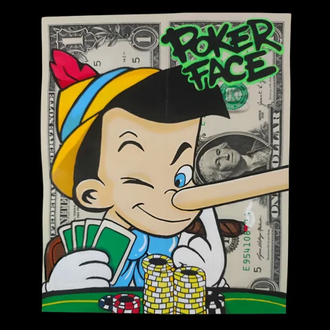 Poker Face — œuvre peinte sur billets par TOONS RENAISSANCE