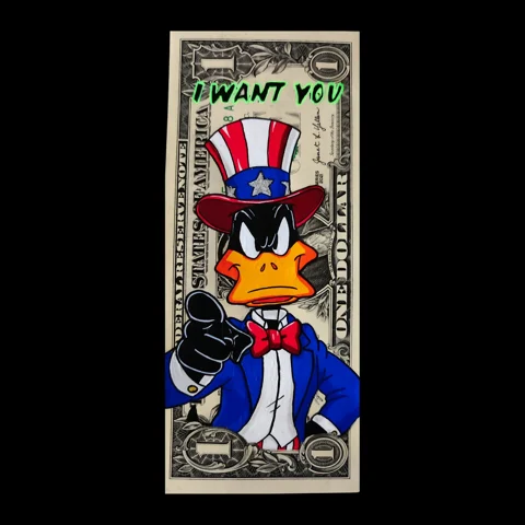 I WANT YOU — œuvre peinte sur billets par TOONS RENAISSANCE